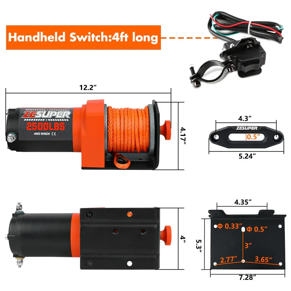 12V Electric Winch 2500lbs Synthetic Rope Wireless Remote ATV UTV BOAT - Image 10