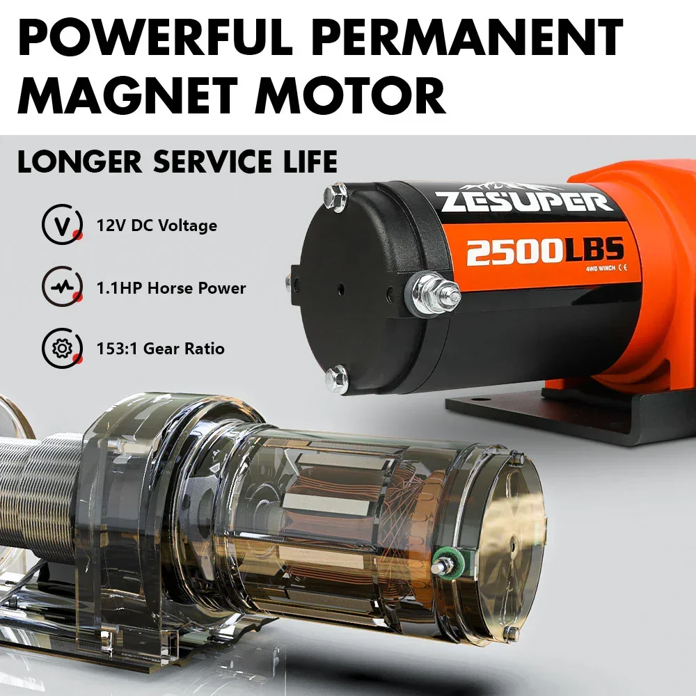 12V Electric Winch 2500lbs Synthetic Rope Wireless Remote ATV UTV BOAT - Image 3