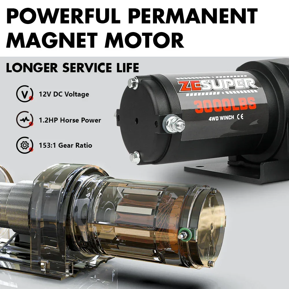 12V Electric Winch 3000lbs Synthetic Rope Wireless Remote ATV UTV BOAT - Image 3