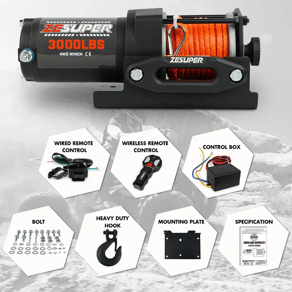 12V Electric Winch 3000lbs Synthetic Rope Wireless Remote ATV UTV BOAT - Image 4